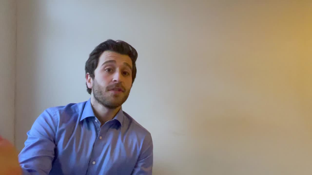 Young Male University Lecturer Teaching Online Video Class with Copy Space