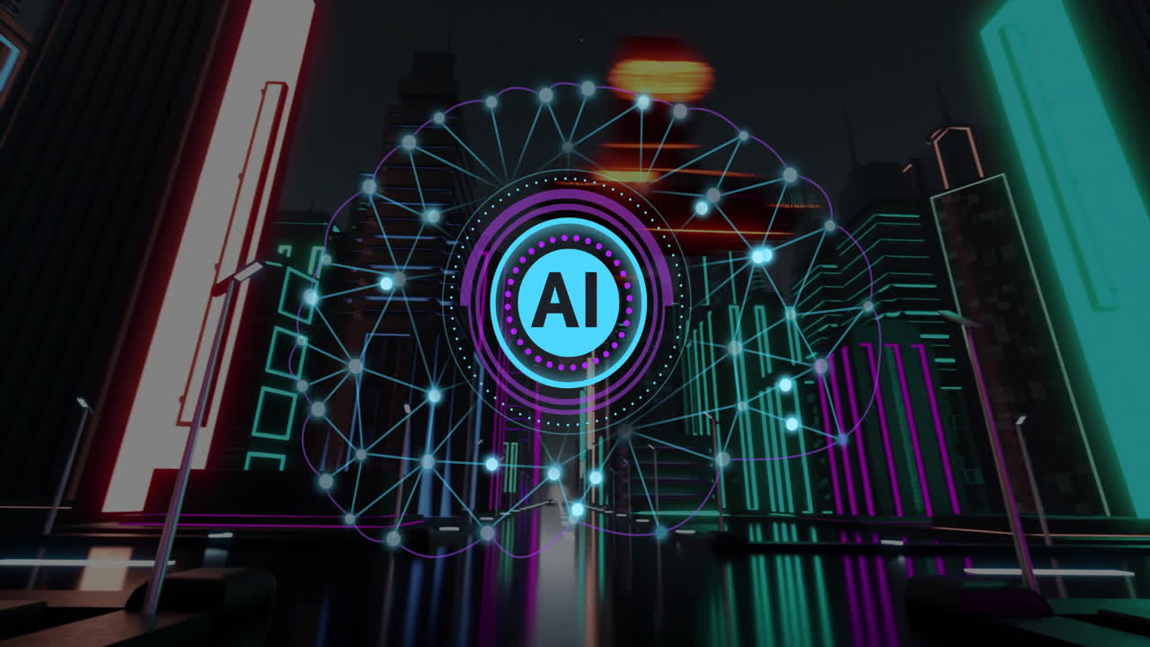 Animation of ai text and digital data processing over computer servers