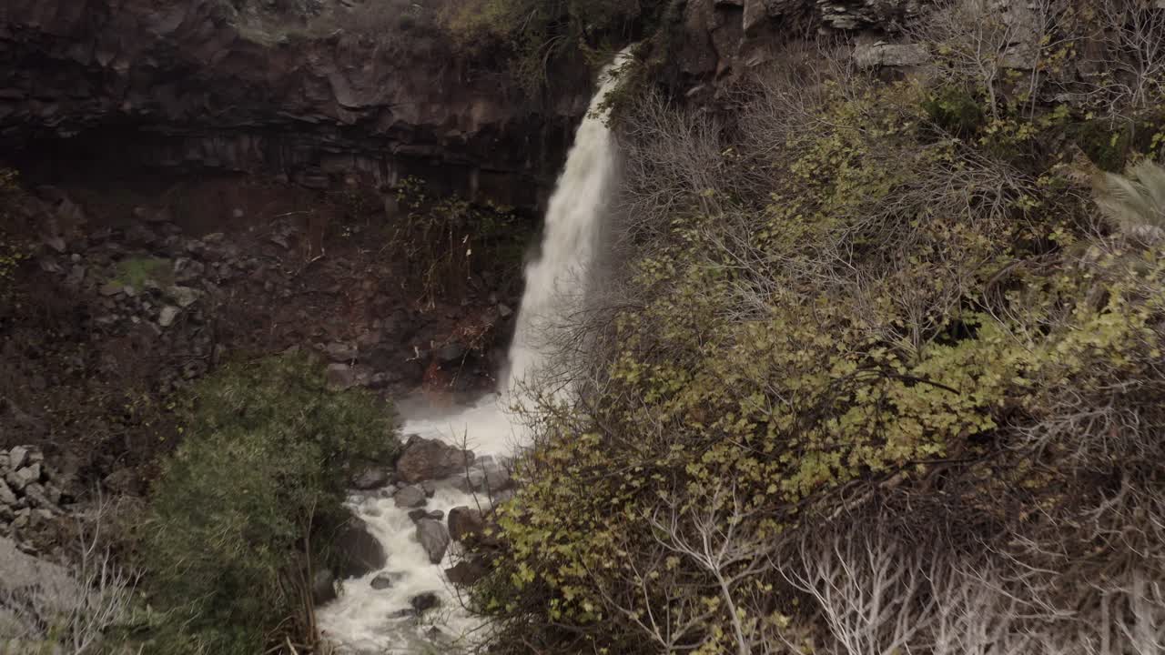 una cascada que cae en cascada por una ladera rocosa de una montaña en un bosque