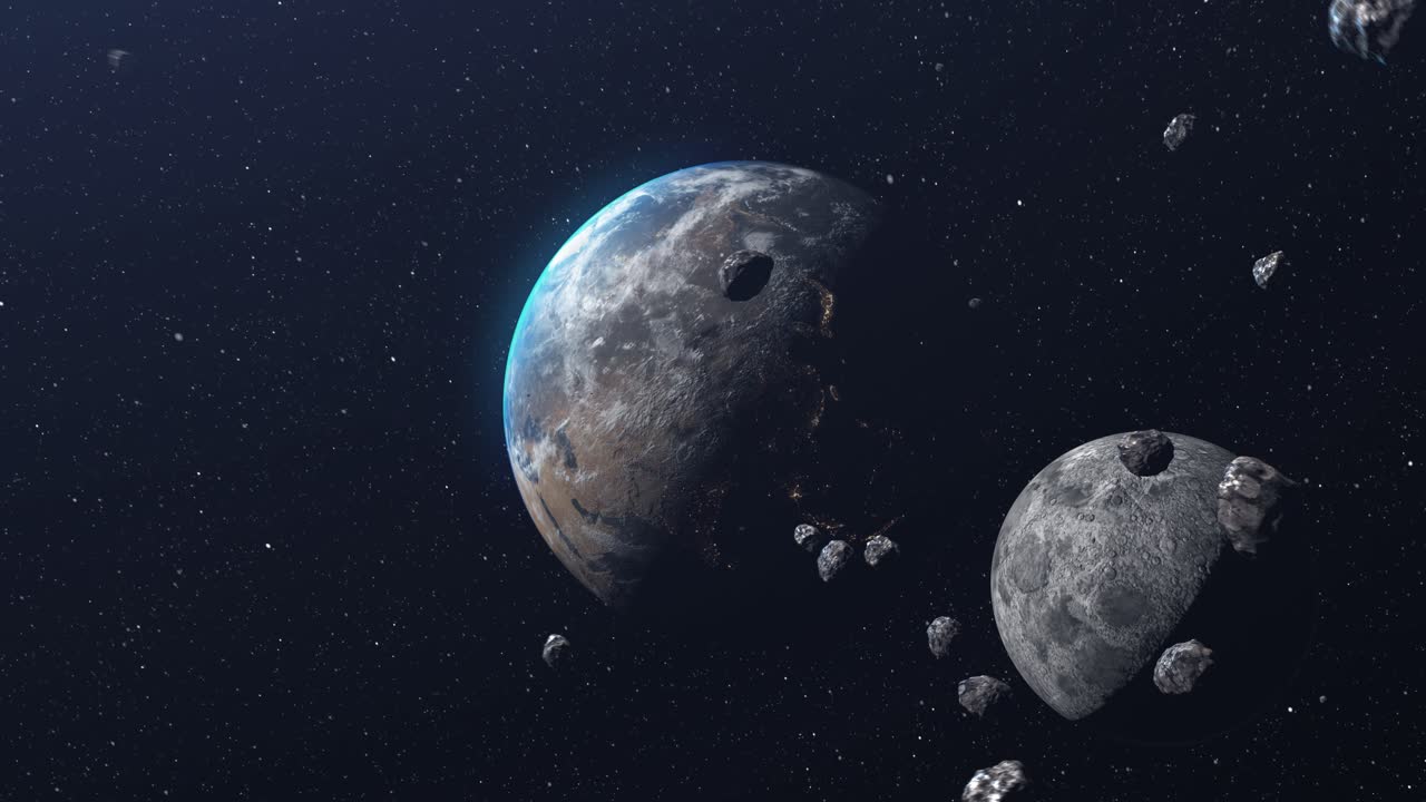 Earth and Moon in Asteroid Field