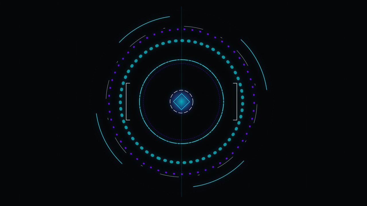 Futuristic Digital HUD Interface with Rotating Circular Elements