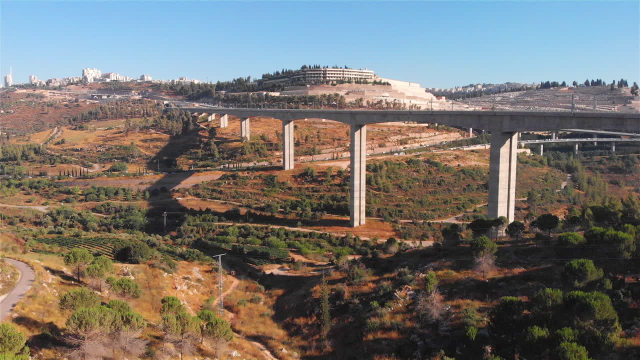 Jerusalem Main entrence traffic and railway bridge aerial