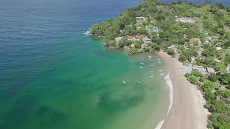 A-bird's-eye-view-of-Las-Cuevas-Beach-on-Trinidad-Island,-nestled-in-the-Caribbean