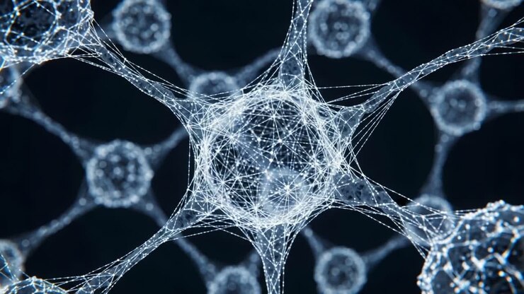 Una visualizzazione dettagliata di una rete neurale, che mostra le complesse interconnessioni tra i neuroni, evidenziando le relazioni sinaptiche e il flusso di informazioni.