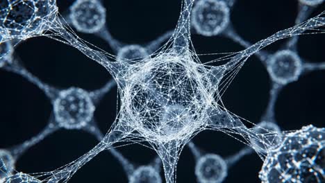 a detailed visualization of a neural network, showcasing the complex interconnections between neurons highlighting synaptic relationships and information flow
