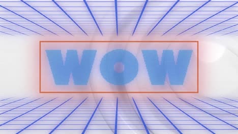 animación de texto wow con líneas azules sobre círculos sobre fondo blanco