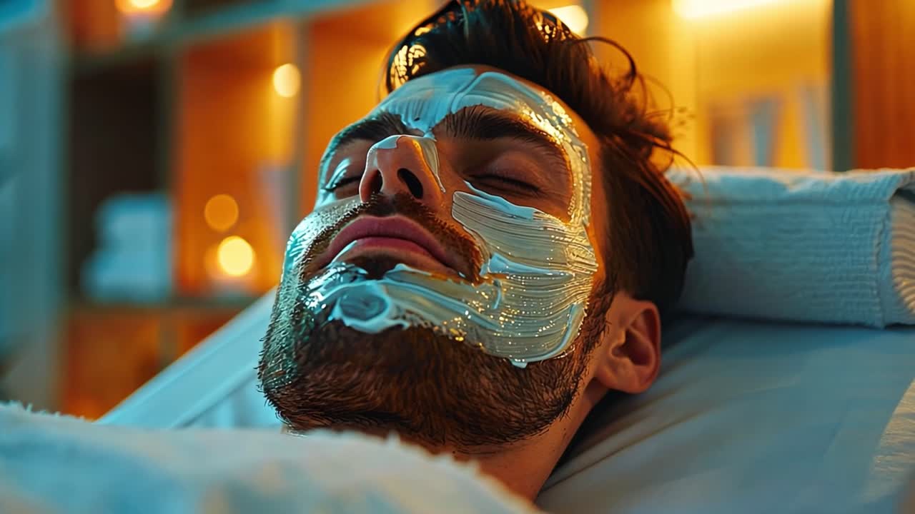 Man receiving a relaxing face mask treatment at a spa