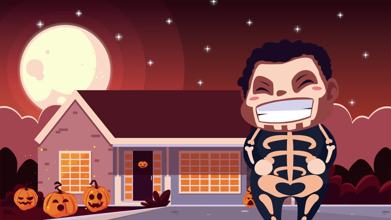 거리에서 두개골로 위장된 귀여운 아이