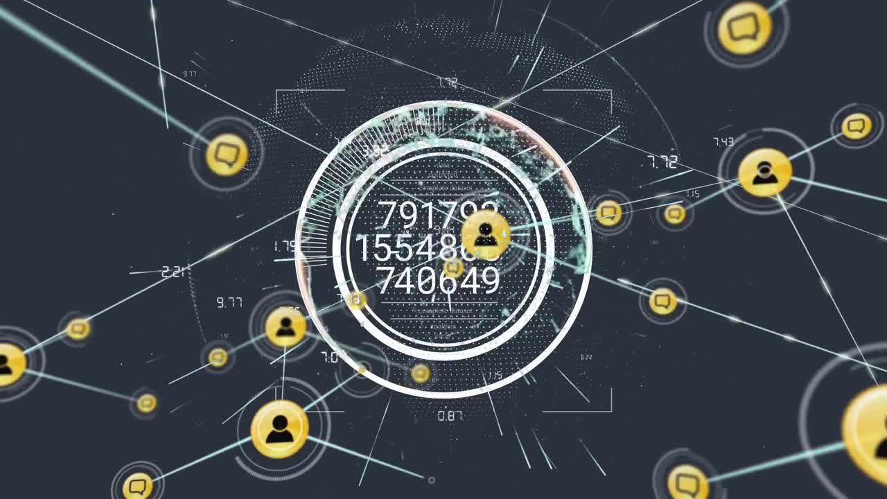 전 세계에 있는 아이콘과 연결된 네트워크의 애니메이션