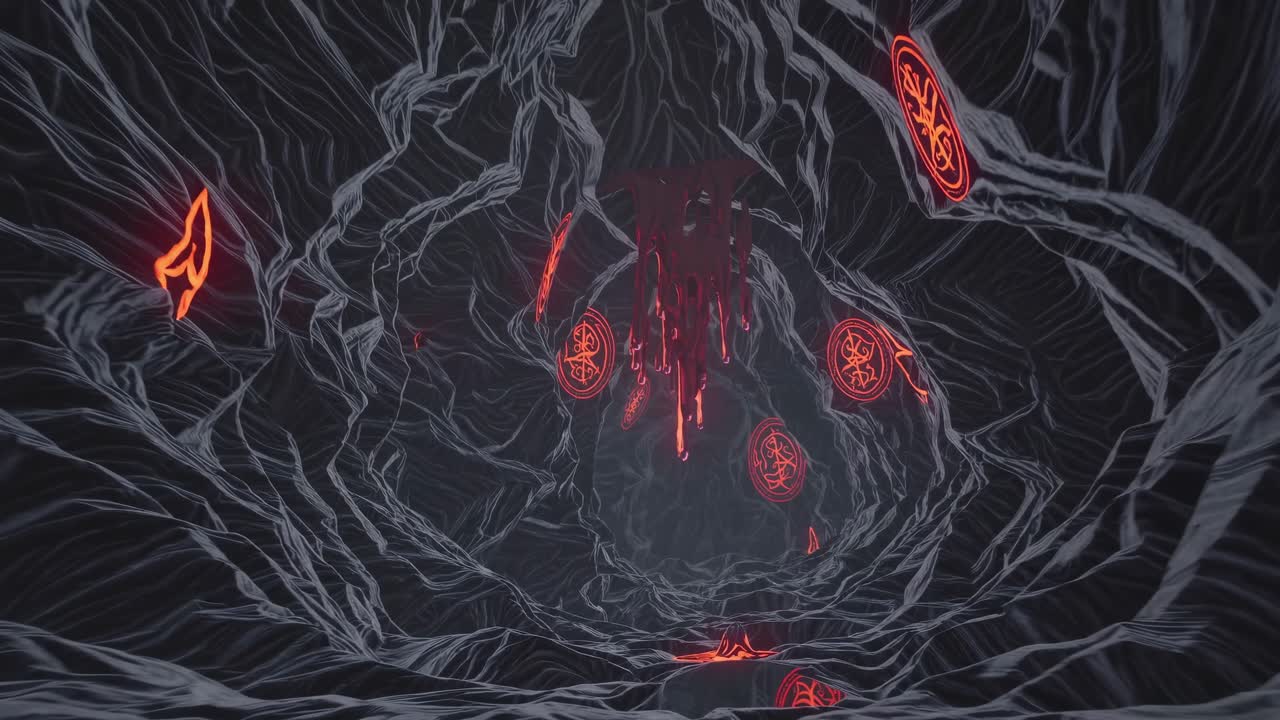 Surreal Cave with Glowing Symbols