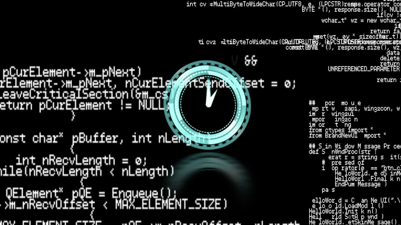 animación del reloj sobre el procesamiento de datos sobre fondo negro