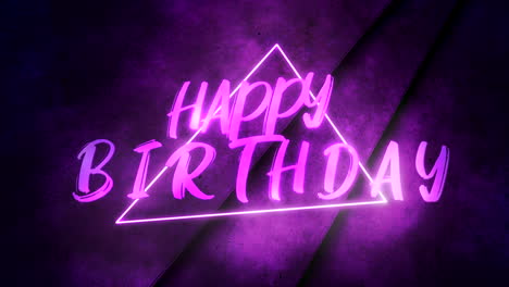 feliz cumpleaños con triángulos púrpuras de neón