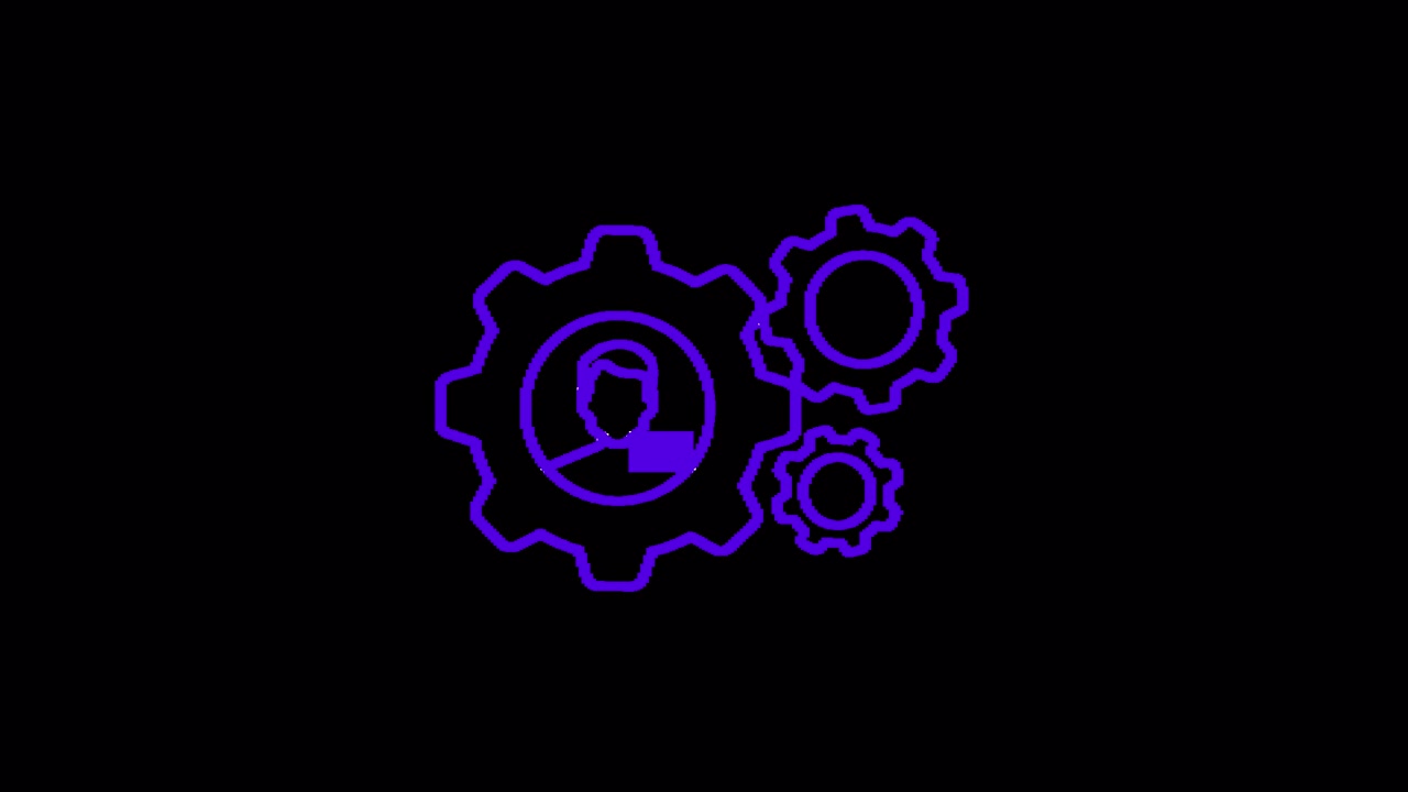 Animated Purple Gear Icon with User Profile and Settings