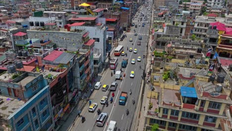 aerial road traffic of kathmandu metropolitan city in nepal, south asia