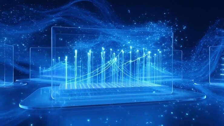 Digital Financial Growth Charts in Futuristic Holographic Display