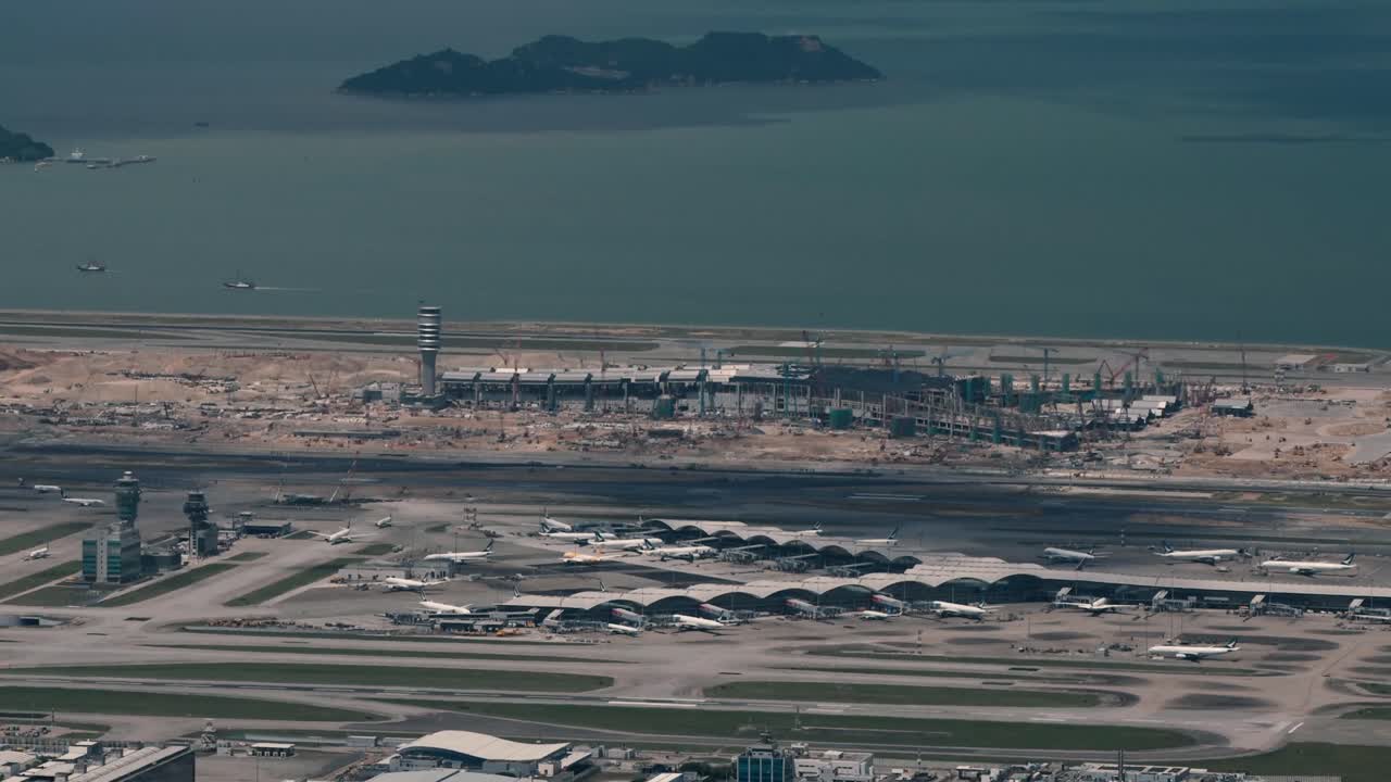 Aerial View of Hong Kong International Airport Under Construction