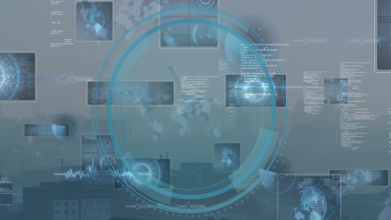 animación del procesamiento de datos sobre el paisaje urbano