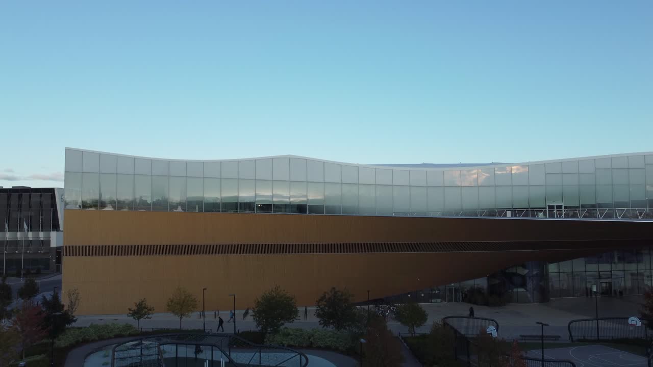 Aerial rises by creative architecture of Oodi Public Library, Helsinki