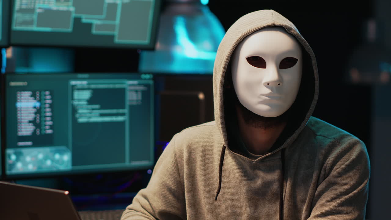 Anonymous Hacker Coding on Computer