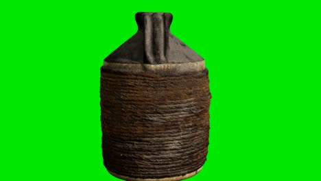 old rusted bottle at green chromakey background