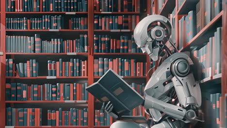 robot reading in a library