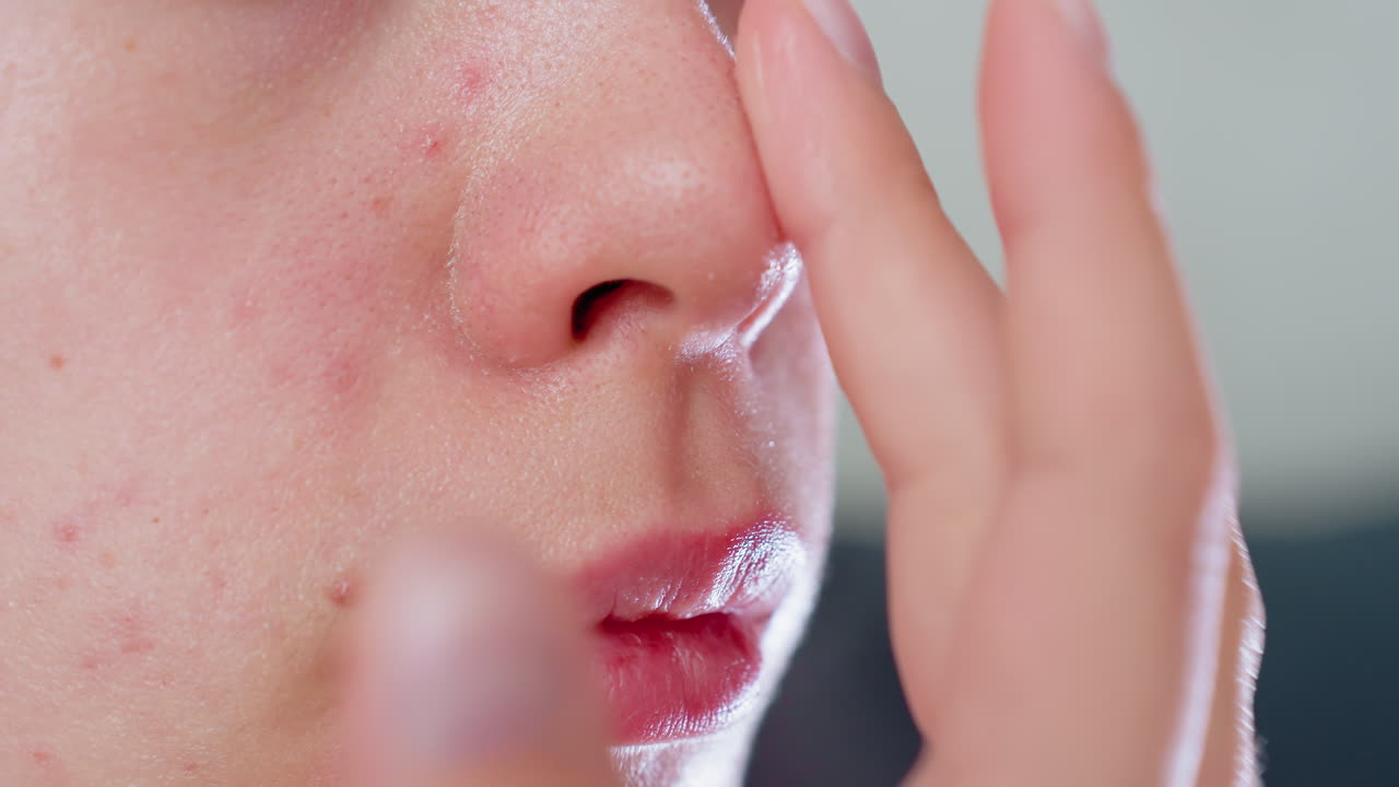 Close-up of hands massaging face with skincare, focusing on gentle application for smoother, rejuvenated skin, a soothing and relaxing beauty treatment highlighting the skincare process