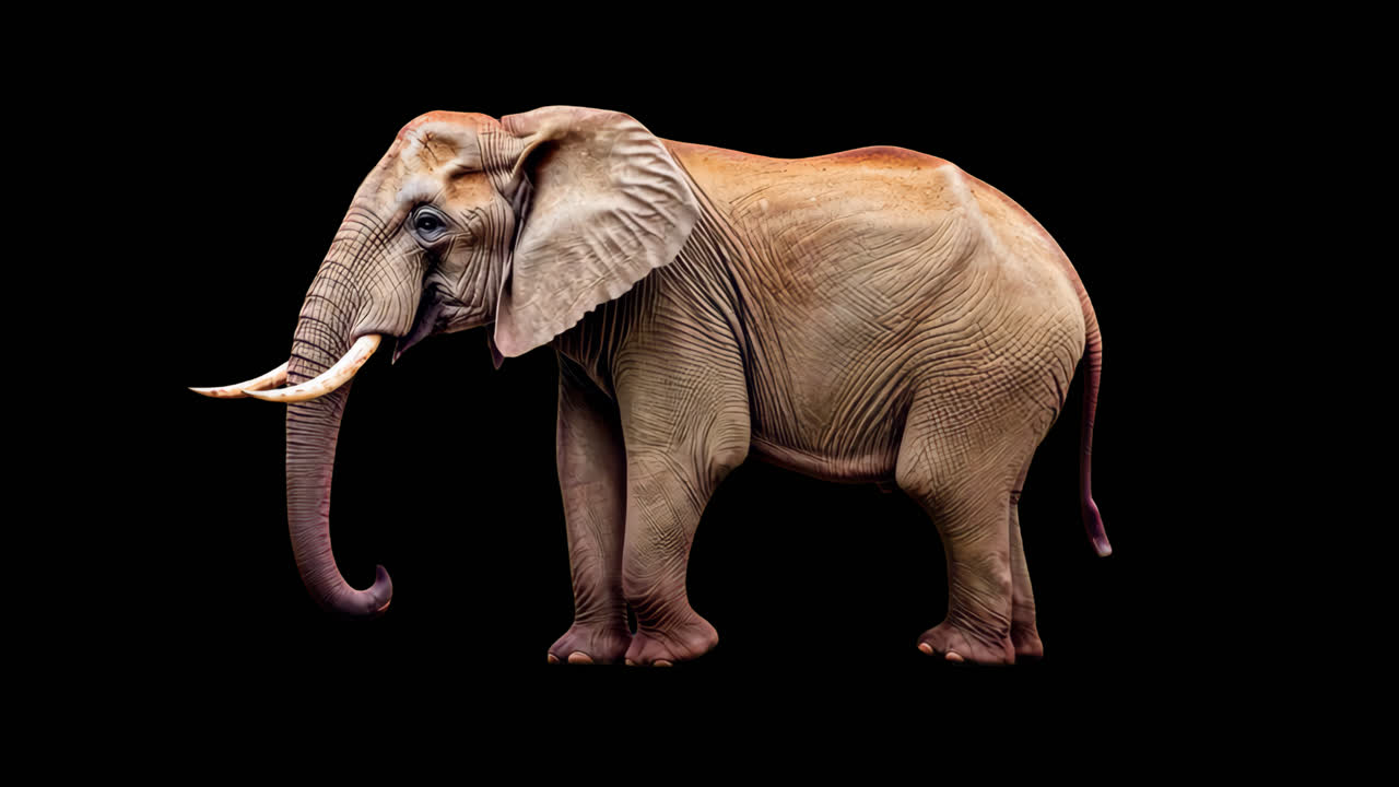 Old elephant walking animation isolated asset, transparent 4K video, alpha channel, ProRes 4444