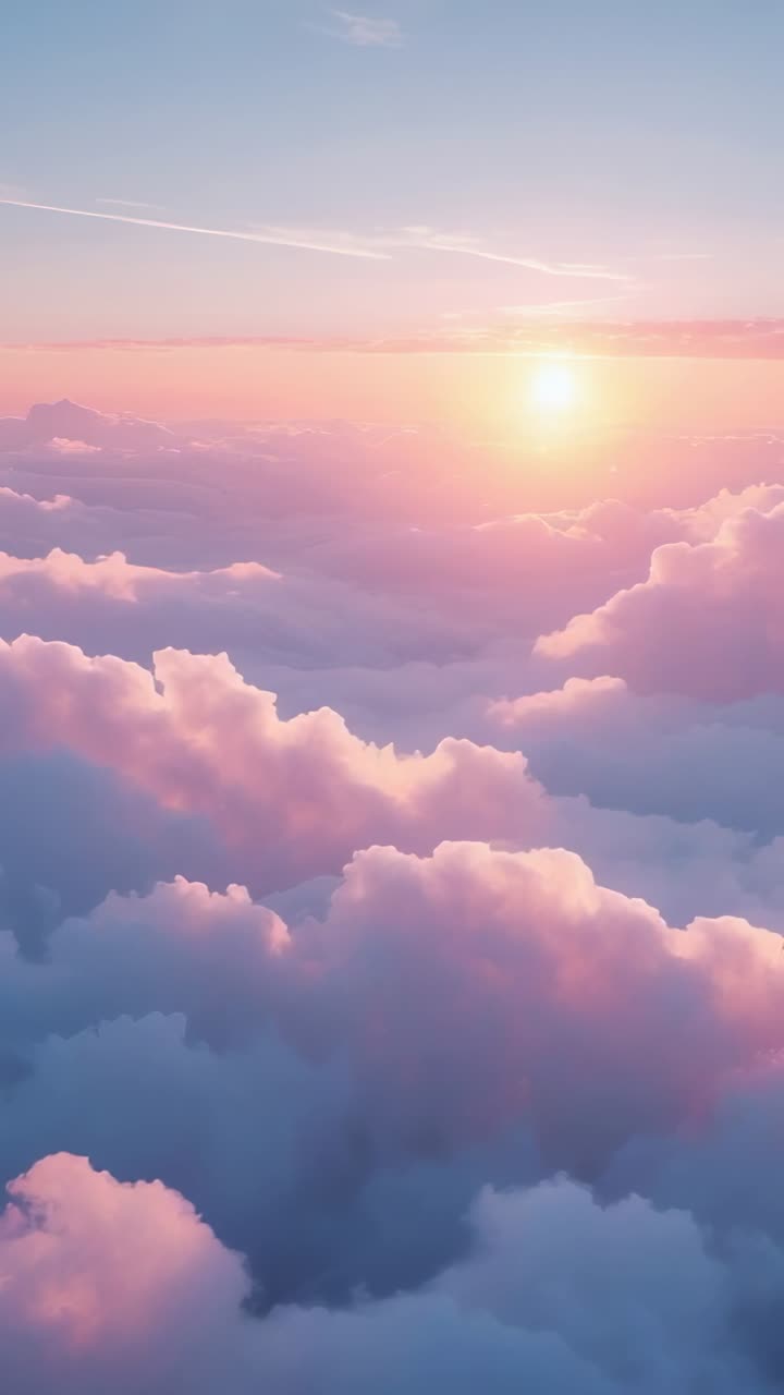 Vertical video: Observing sunrise driving clouds shifting and glowing above clouds, marking new day