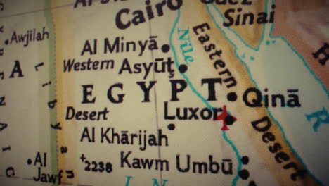 close-up of a map displaying egypt and surrounding countries