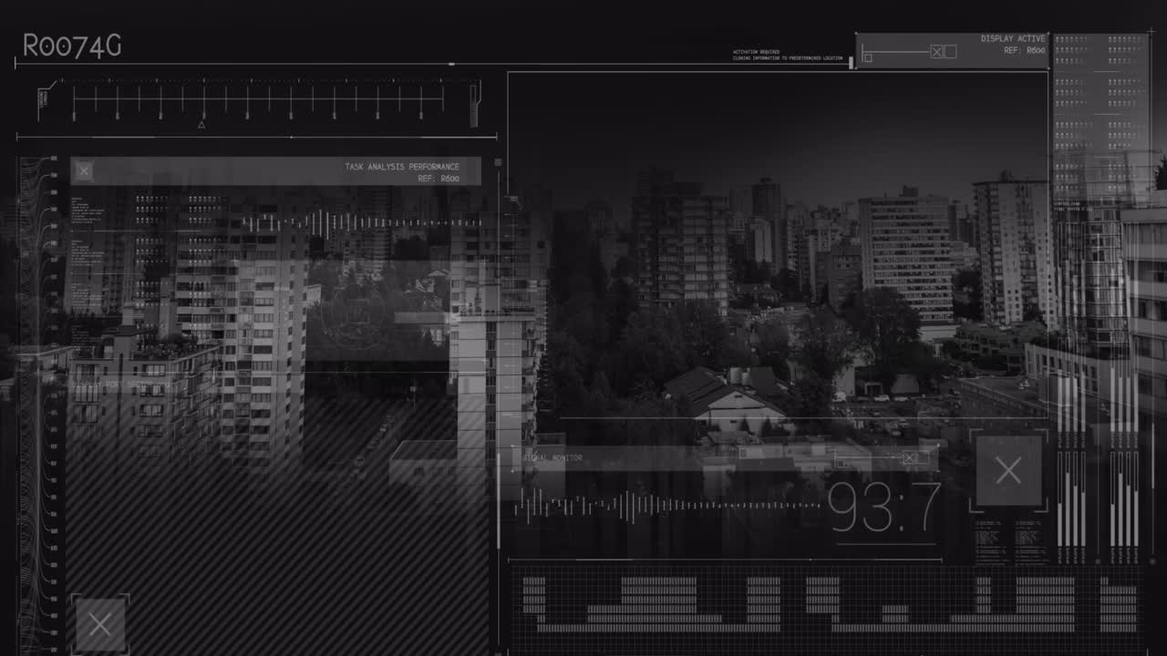 도시 풍경에 대한 통계 기록과 데이터 처리의 애니메이션