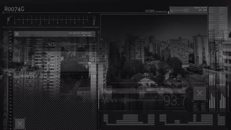 Animation-Der-Statistikaufzeichnung-Und-Datenverarbeitung-über-Dem-Stadtbild