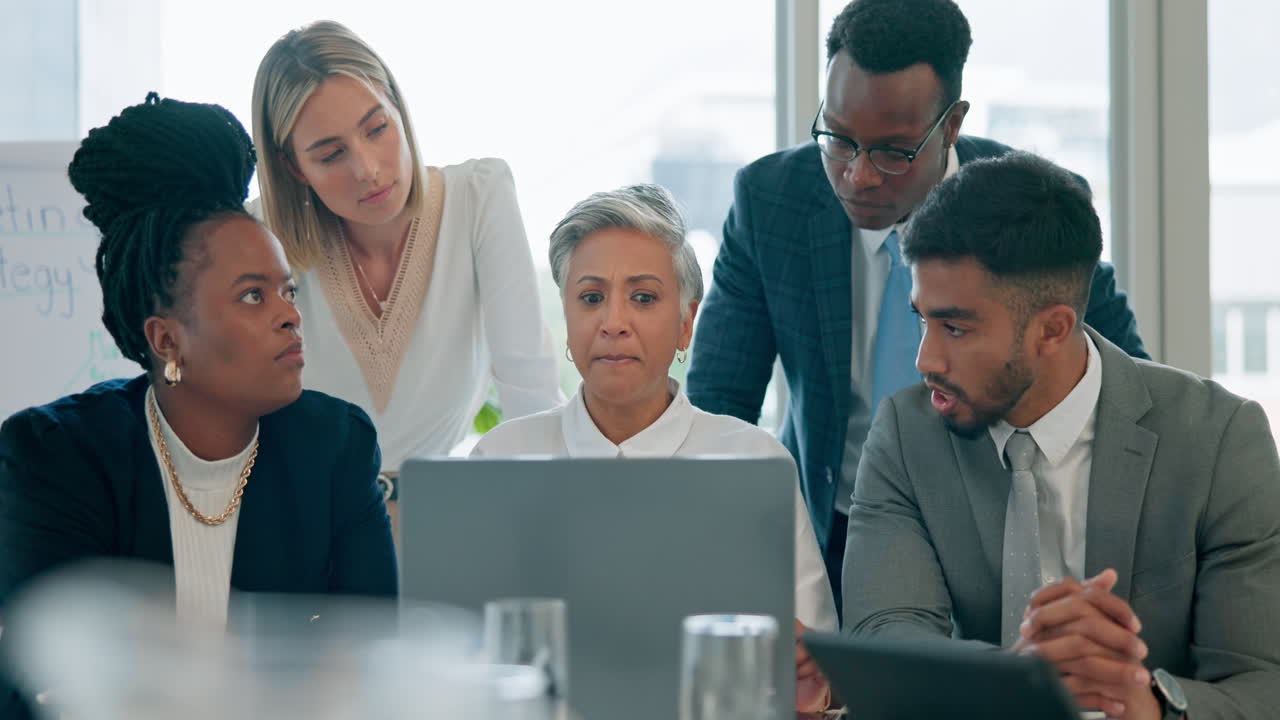 Laptop, meeting and business people in discussion