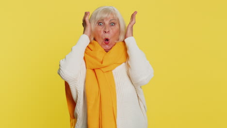 excited amazed woman surprise looking at camera with big eyes shocked by sudden victory wow emotion