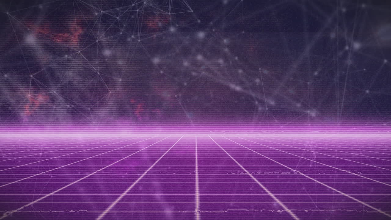 animación de la cuadrícula púrpura sobre la red de conexiones