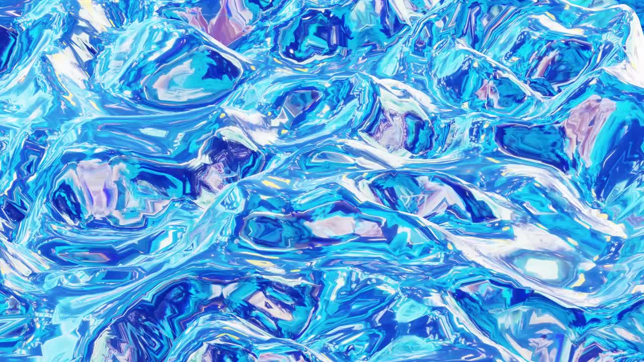Liquid pattern like waves in looped motion. 3D stylish abstract blue bg of wavy surface like brilliant liquid glass with beautiful gradient colors. 4k trendy colorful fluid animation.