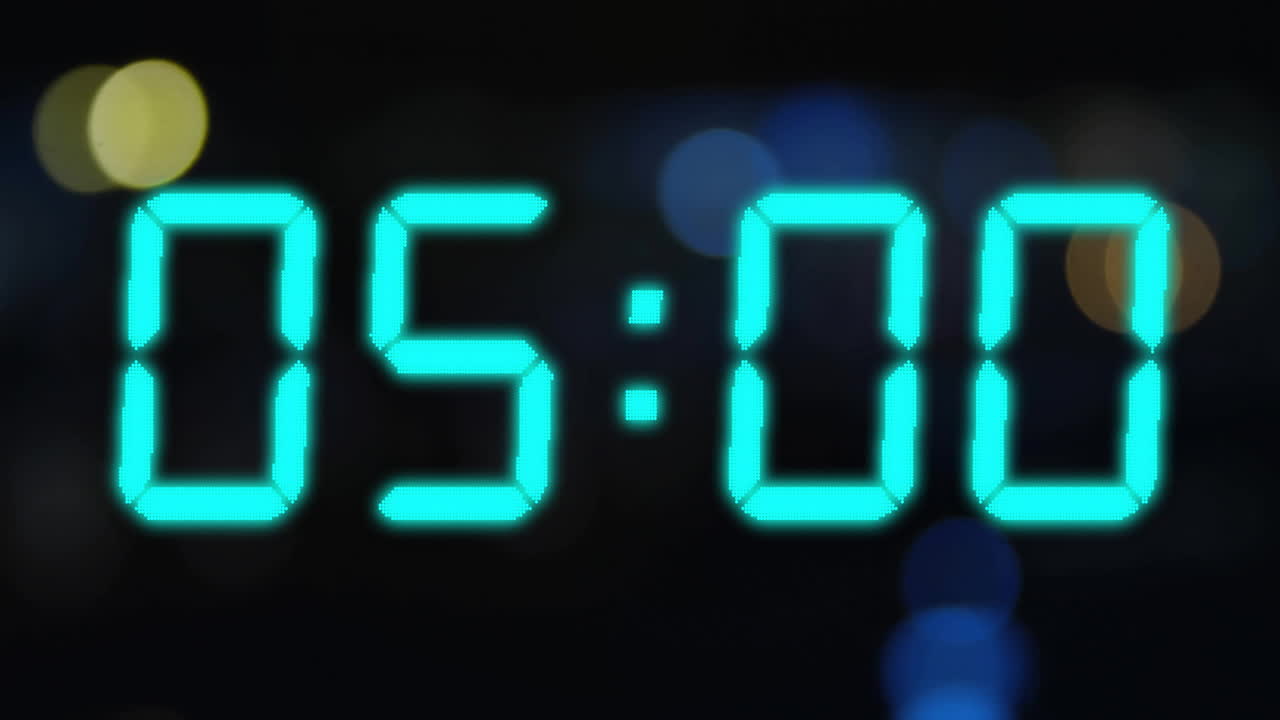 animación del temporizador de reloj digital azul cambiando sobre fondo negro