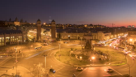 time lapse of traffic on the plaza espana, barcelona, spain. it is one of the city's biggest squares in the city