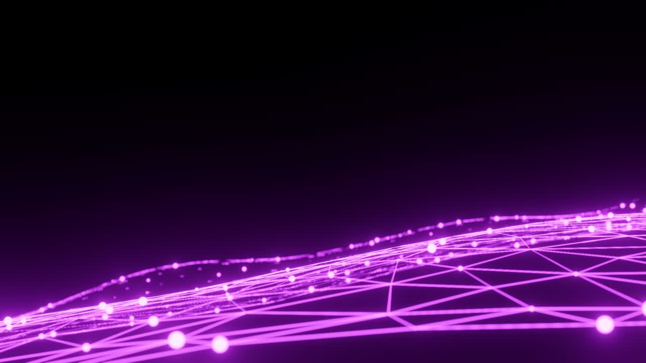 Abstract purple digital connection moving dots and lines. Connection and web concept. 4K 3D Seamless loop digital, communication and technology background. Data technology and scientific illustration.