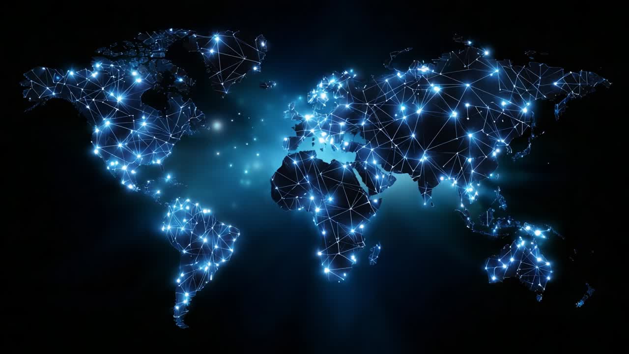 A Stunning Visual Transition of a Digital Map Showcasing Connectivity and Global Networks, Reflecting the Evolution of Geographic Representation Through Dynamic Lighting and Patterns