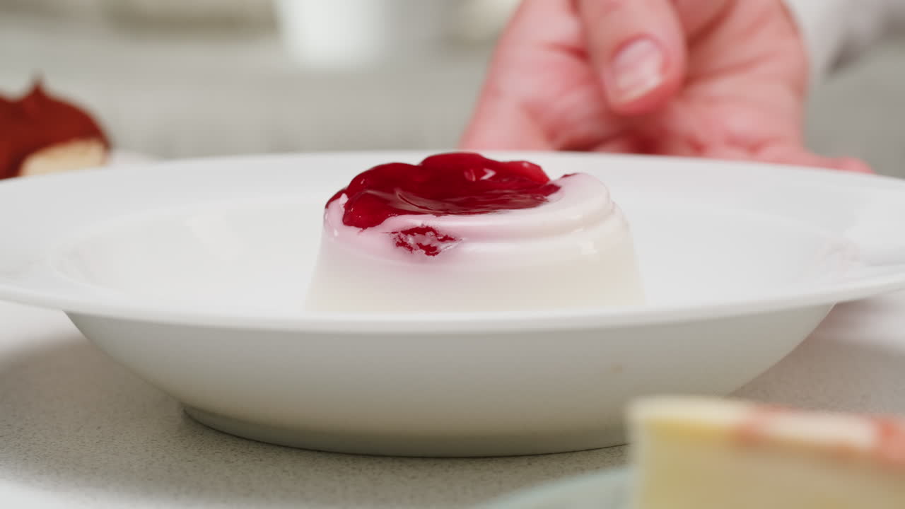 Preparing a panna cotta dessert