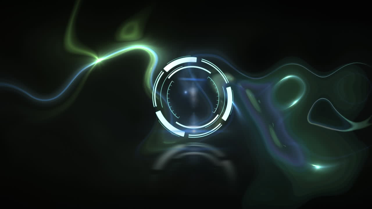 검은 바탕에 노란색과 파란색 에너지 위의 스캔 범위의 애니메이션