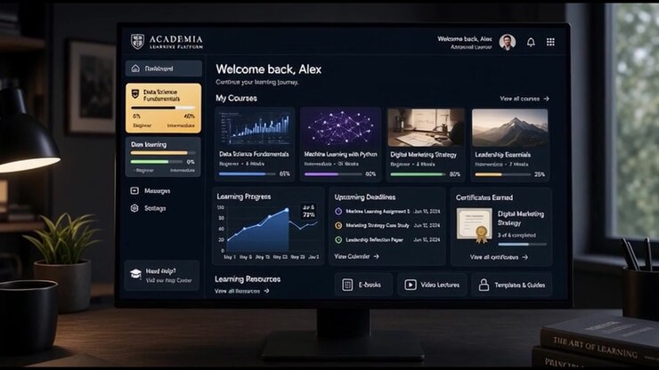 Dashboard van een online leerplatform weergegeven op een computerscherm