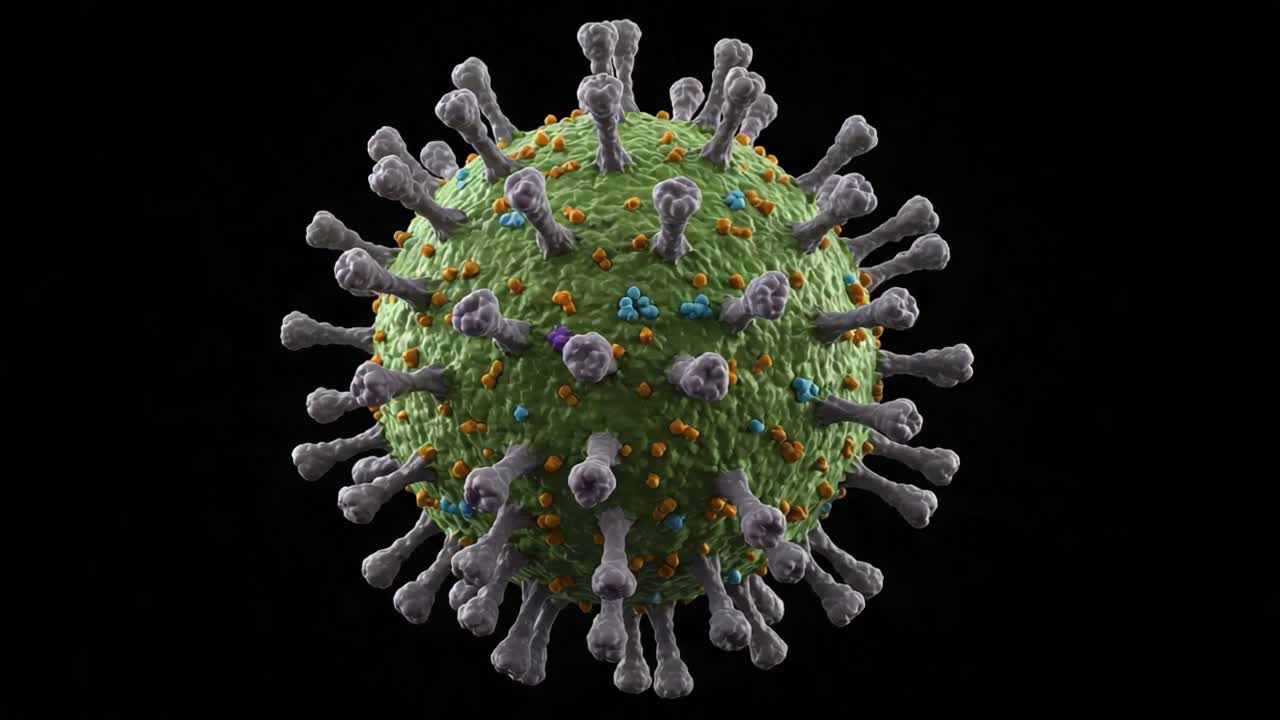 Intricate Structure of a Virus: Magnified Visualization Showcasing Spike Proteins and Membrane Composition in High Detail