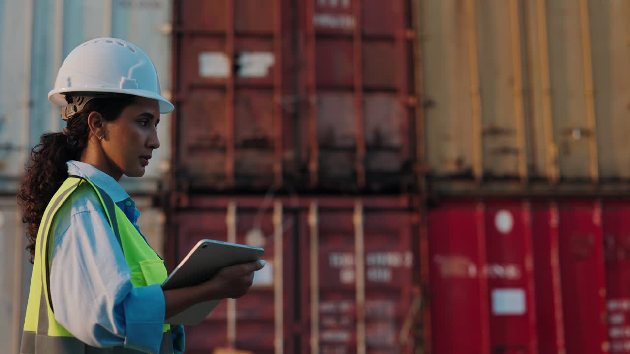 Female Engineer at Port with Tablet