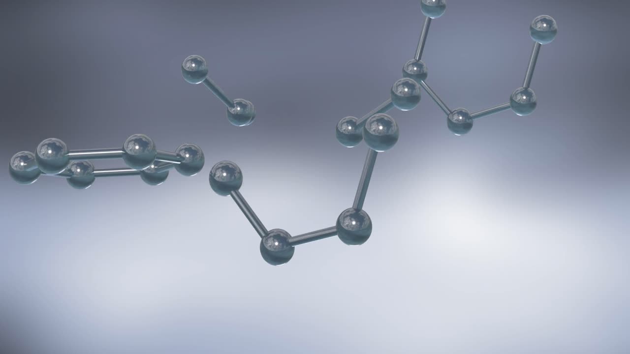 회색 배경에 있는 분자의 3d 마이크로의 애니메이션