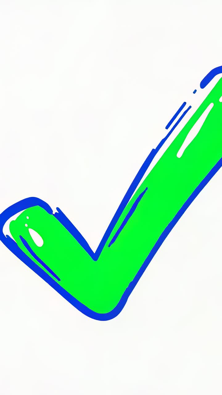 Vertical video: Playing green check mark staying centered on white canvas, signaling approval