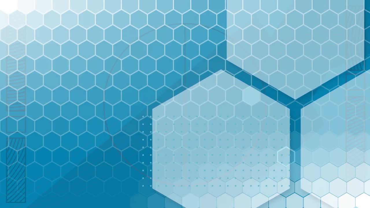 animación de formas hexagonales diseño de patrones sobre formas abstractas en fondo azul.
