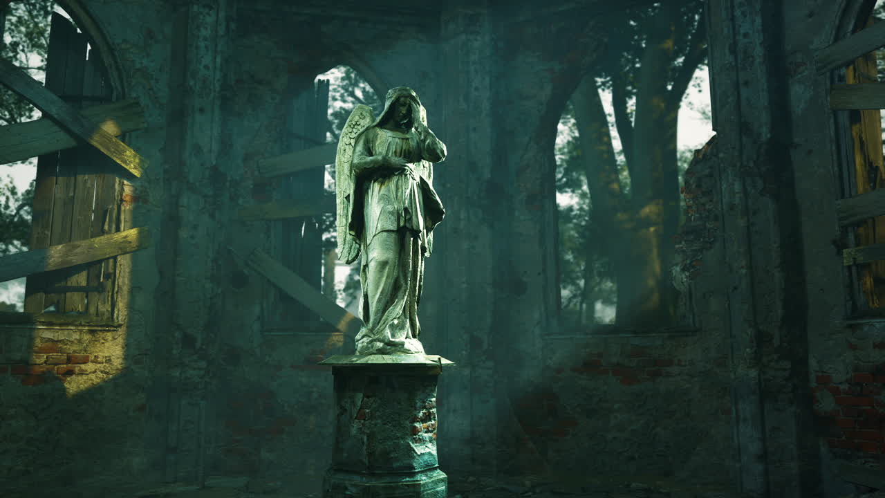 폐허에 있는 천사 동상