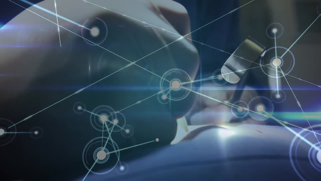 외과의 손의 클로즈업에 대한 연결 네트워크의 애니메이션