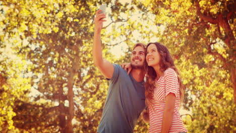 Glückliches-Paar-Macht-Ein-Selfie-Im-Park